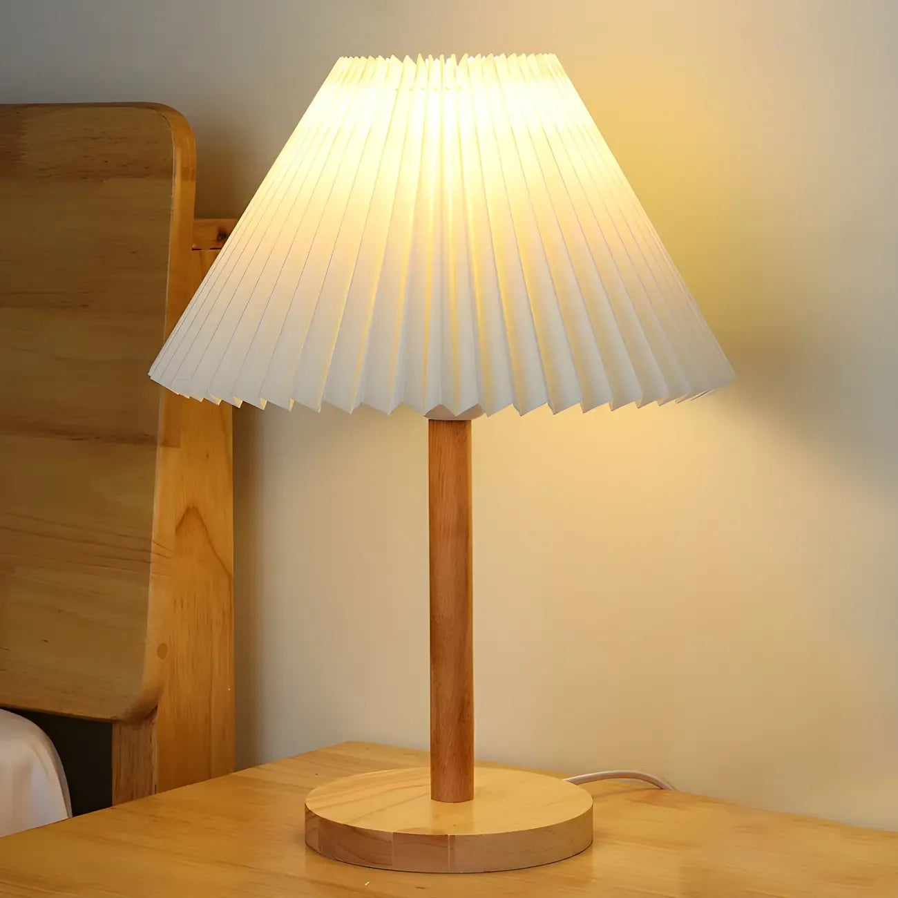 Lampe de table en bois naturel avec éclairage LED intégré pour chambre à coucher