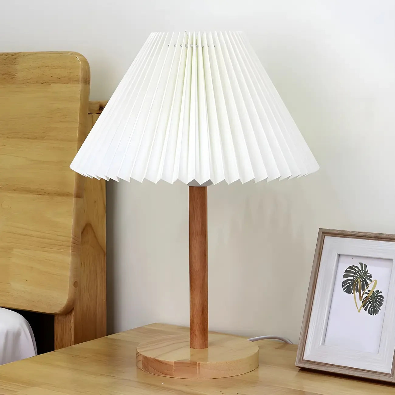 Lampe de table en bois naturel avec éclairage LED intégré pour chambre à coucher