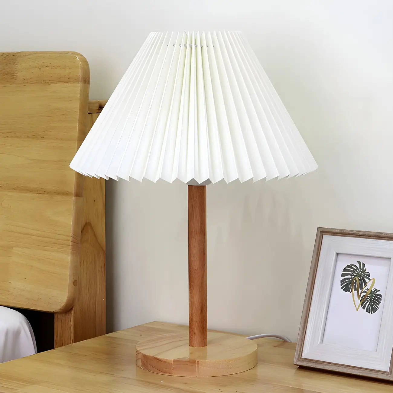 Lampe de table en bois naturel avec éclairage LED intégré pour chambre à coucher