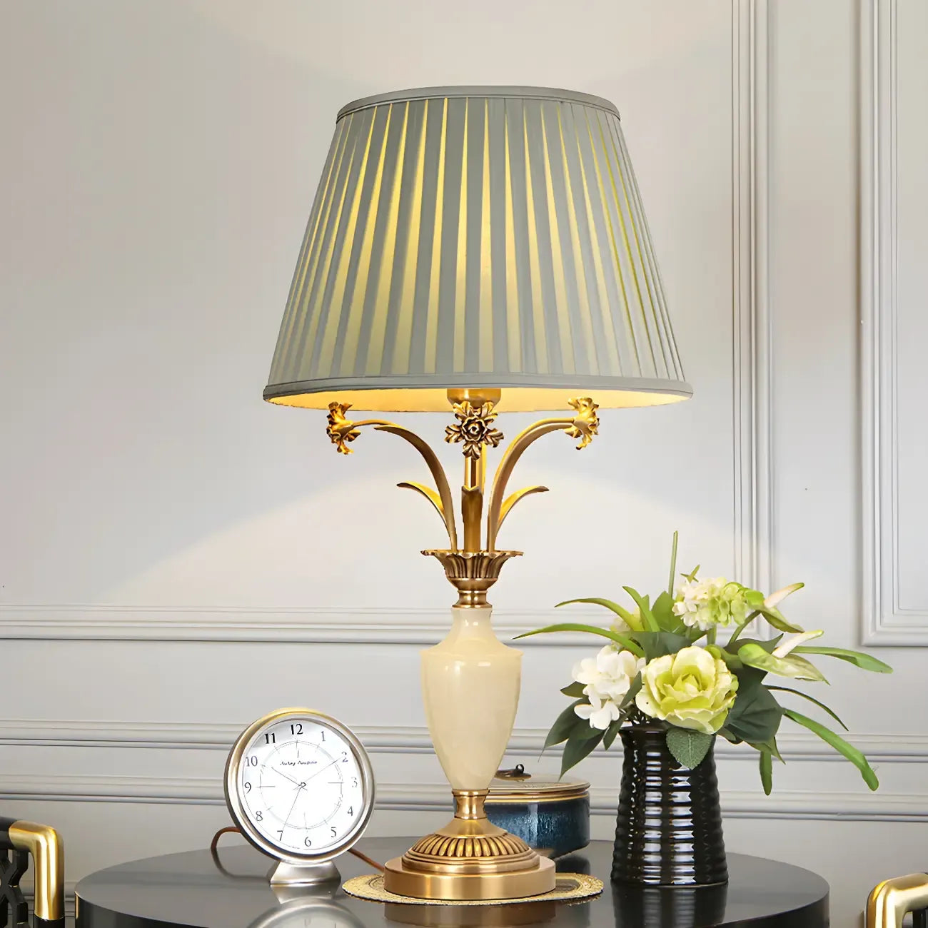 Lampe de table élégante en métal vert avec télécommande pour salon