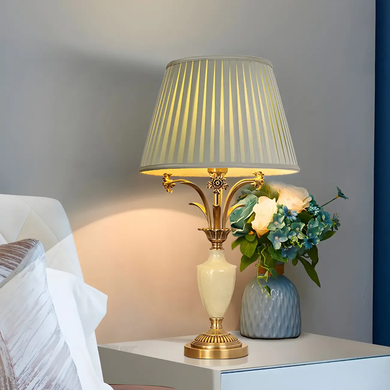 Lampe de table élégante en métal vert avec télécommande pour salon