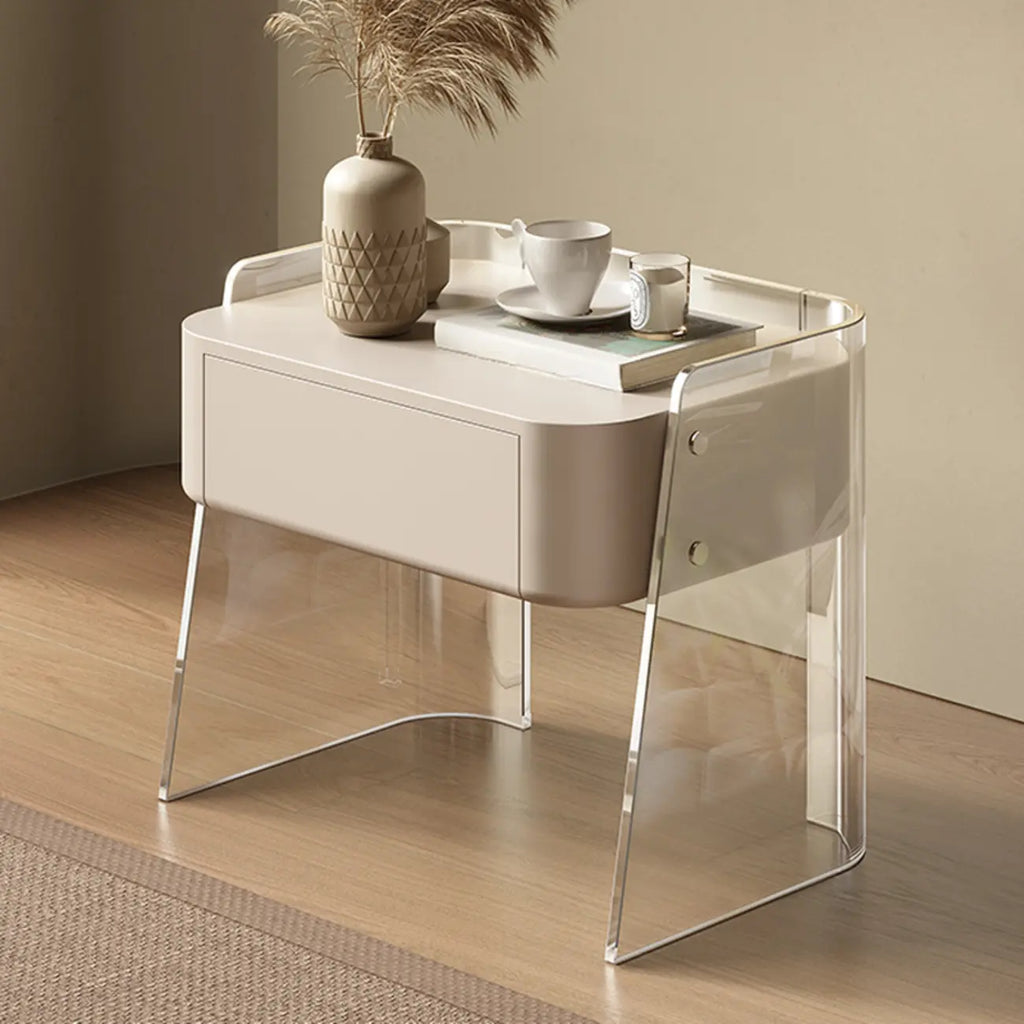 Table de chevet moderne en plastique blanc avec tiroir de rangement