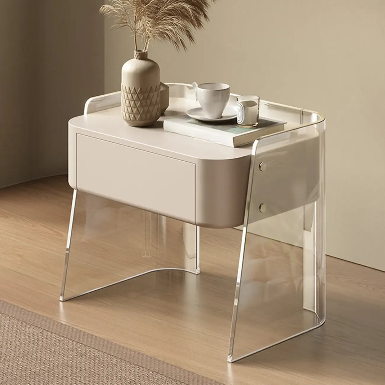 Table de chevet moderne en plastique blanc avec tiroir de rangement