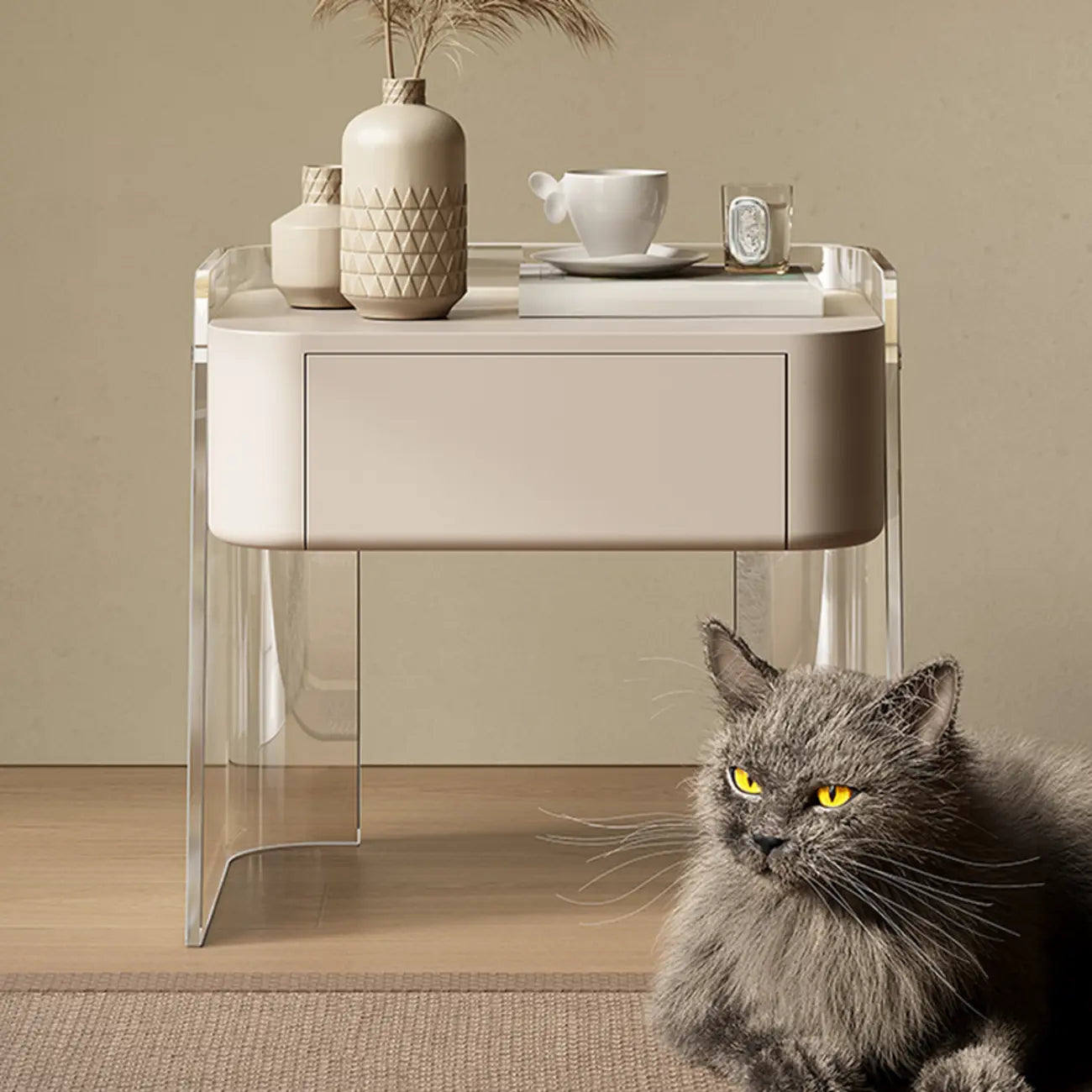 Table de chevet moderne en plastique blanc avec tiroir de rangement