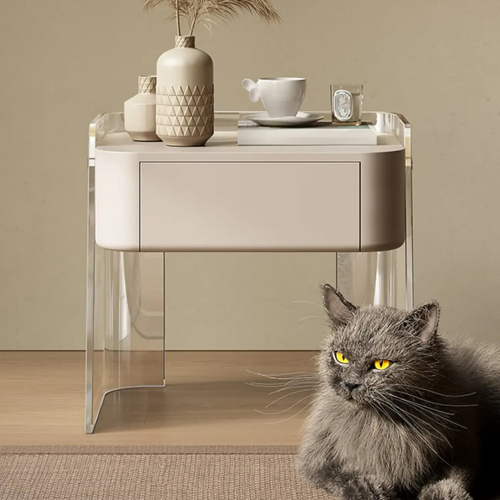 Table de chevet moderne en plastique blanc avec tiroir de rangement