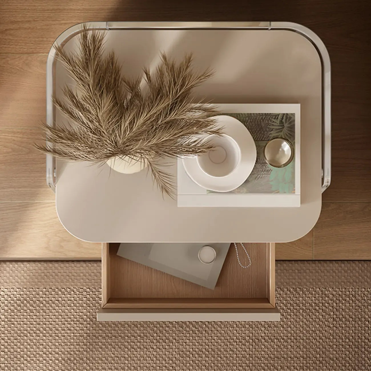 Table de chevet moderne en plastique blanc avec tiroir de rangement