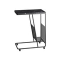 Table d'appoint en métal en forme de C avec plateau en marbre et porte-revues intégré