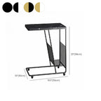 Table d'appoint en métal en forme de C avec plateau en marbre et porte-revues intégré