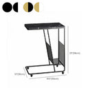 Table d'appoint en métal en forme de C avec plateau en marbre et porte-revues intégré