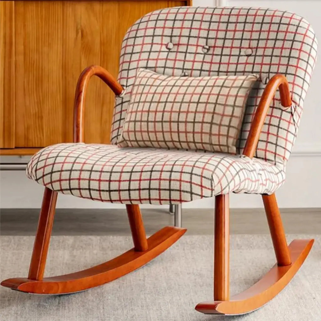 Fauteuil à bascule rustique en bois rembourré avec coussin