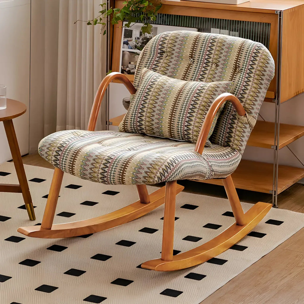 Fauteuil à bascule rustique en bois rembourré avec coussin