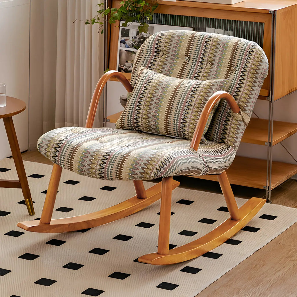 Fauteuil à bascule rustique en bois rembourré avec coussin