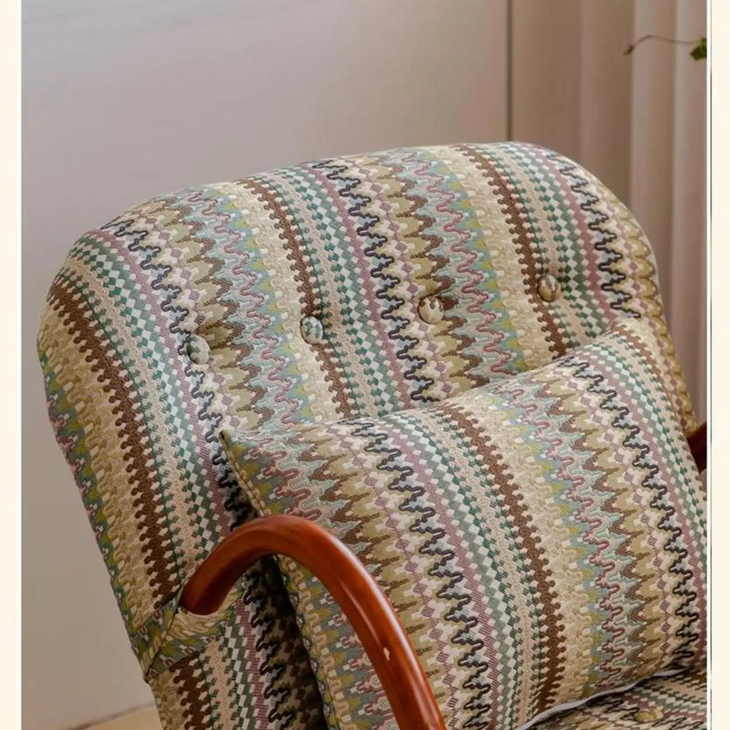 Fauteuil à bascule rustique en bois rembourré avec coussin