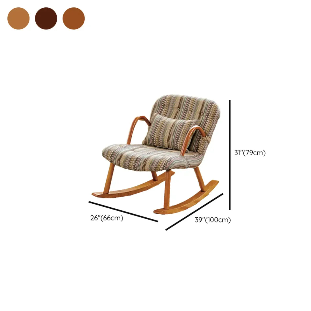 Fauteuil à bascule rustique en bois rembourré avec coussin