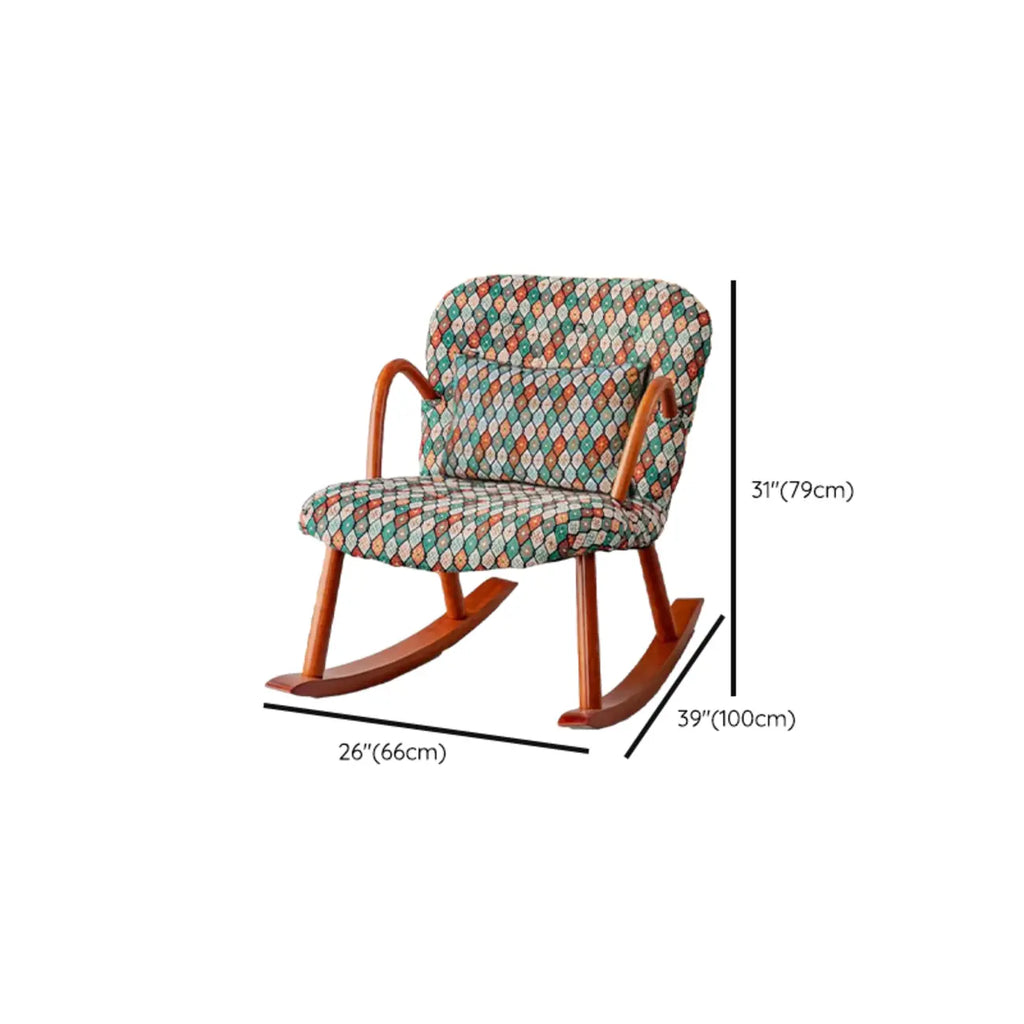 Fauteuil à bascule rustique en bois rembourré avec coussin