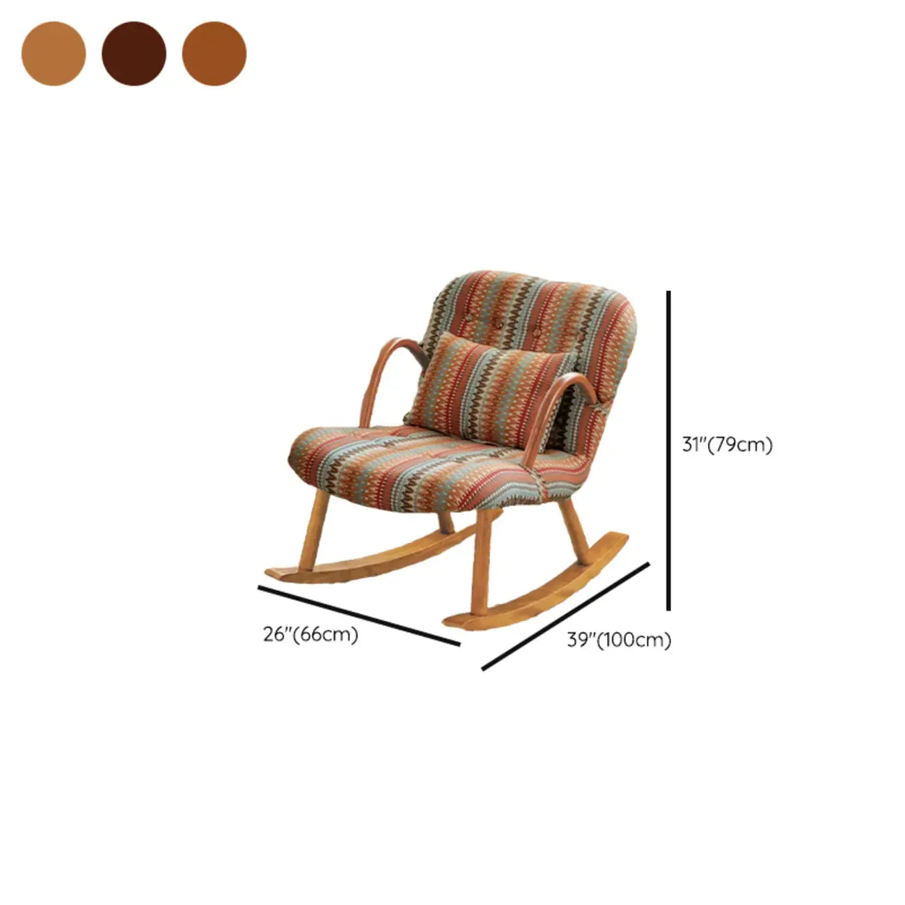 Fauteuil à bascule rustique en bois rembourré avec coussin