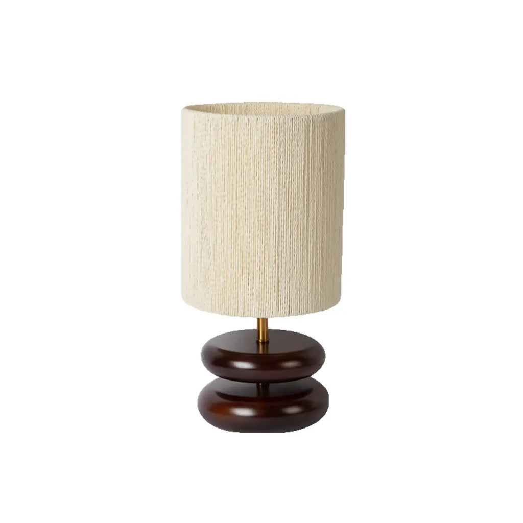 Lampe de table à brancher avec abat-jour beige et base en bois, pour usage résidentiel