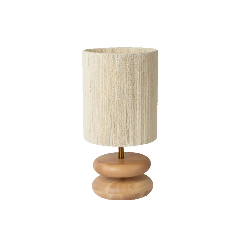 Lampe de table à brancher avec abat-jour beige et base en bois, pour usage résidentiel
