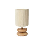 Lampe de table à brancher avec abat-jour beige et base en bois, pour usage résidentiel