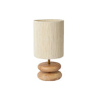 Lampe de table à brancher avec abat-jour beige et base en bois, pour usage résidentiel