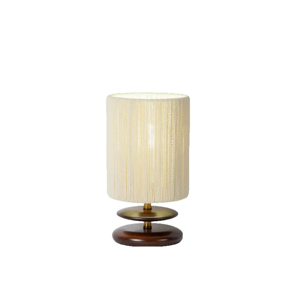 Lampe de table à brancher avec abat-jour beige et base en bois, pour usage résidentiel