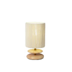 Lampe de table à brancher avec abat-jour beige et base en bois, pour usage résidentiel
