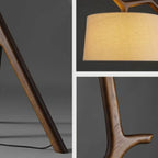 Lampadaire trépied en bois avec abat-jour en tissu pour salon
