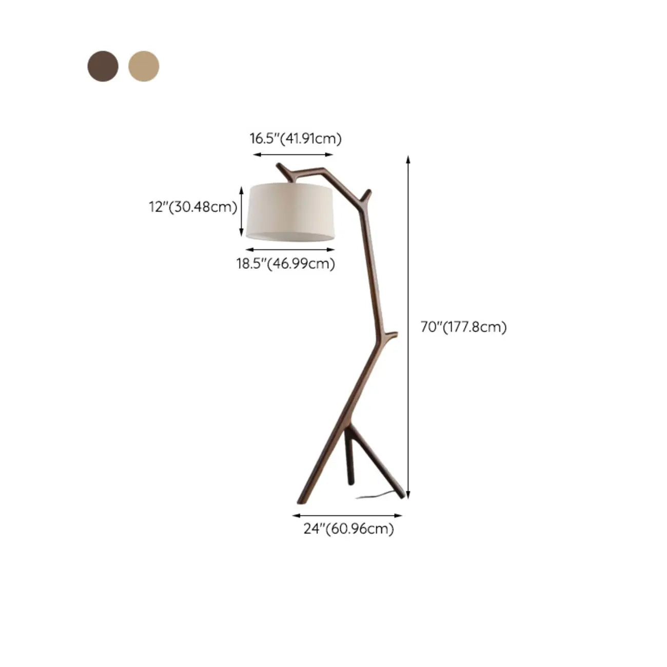 Lampadaire trépied en bois avec abat-jour en tissu pour salon