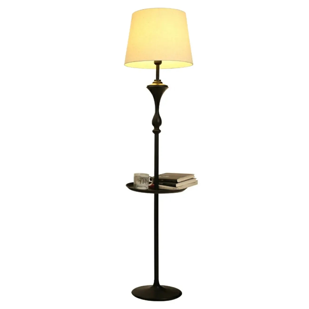 Lampadaire de table moderne en métal noir avec abat-jour en tissu beige