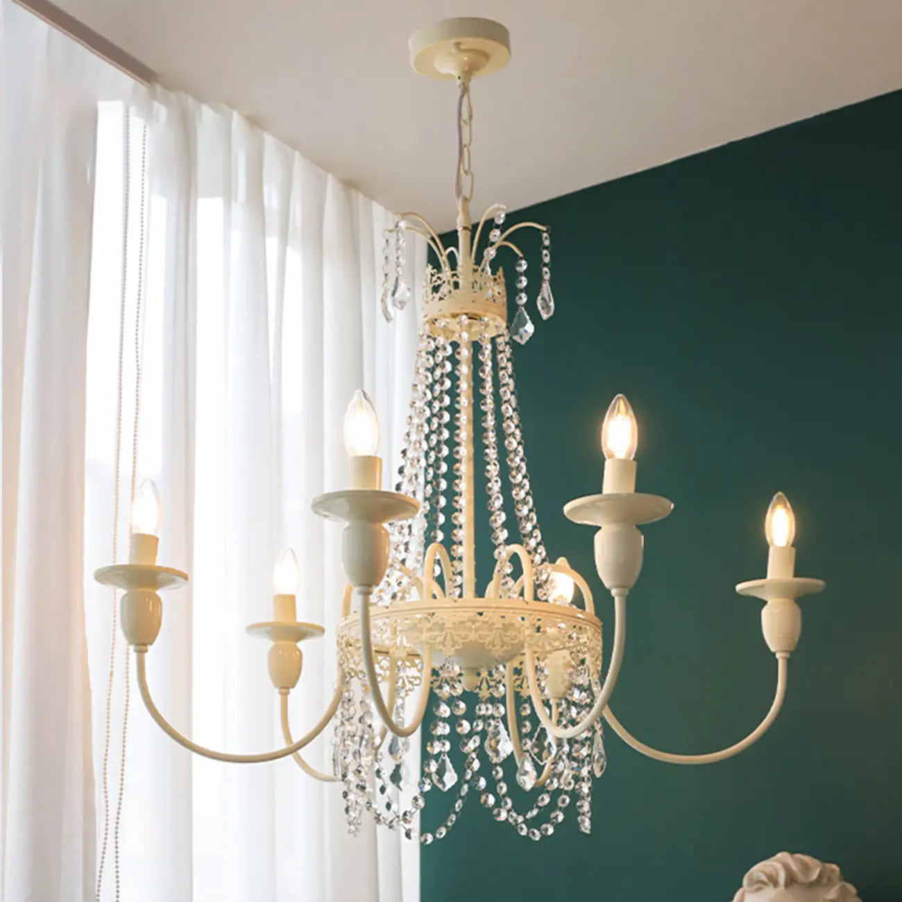 Lustre vintage en cristal réglable pour la décoration de la salle à manger