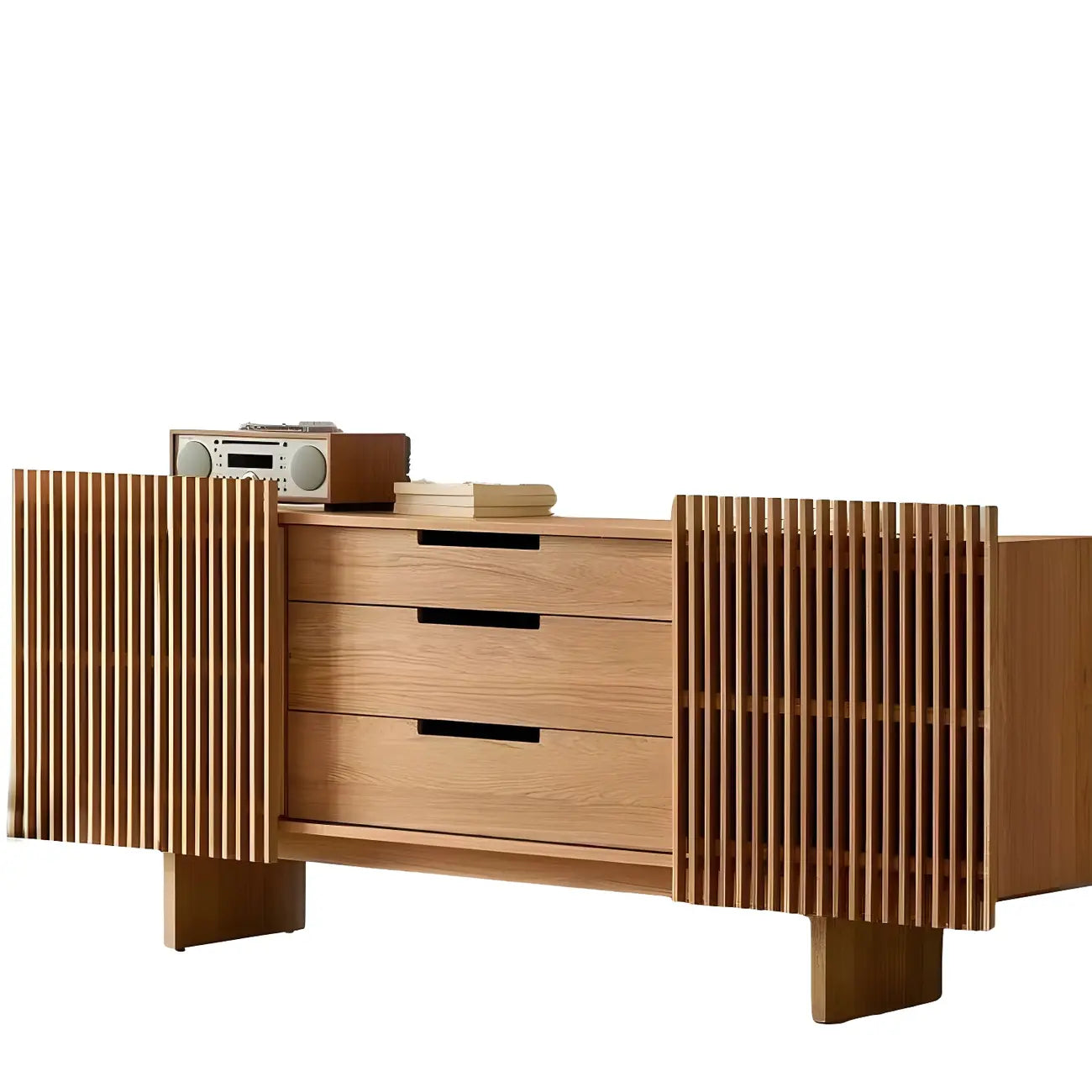 Buffet en bois noir avec portes coulissantes et tiroirs