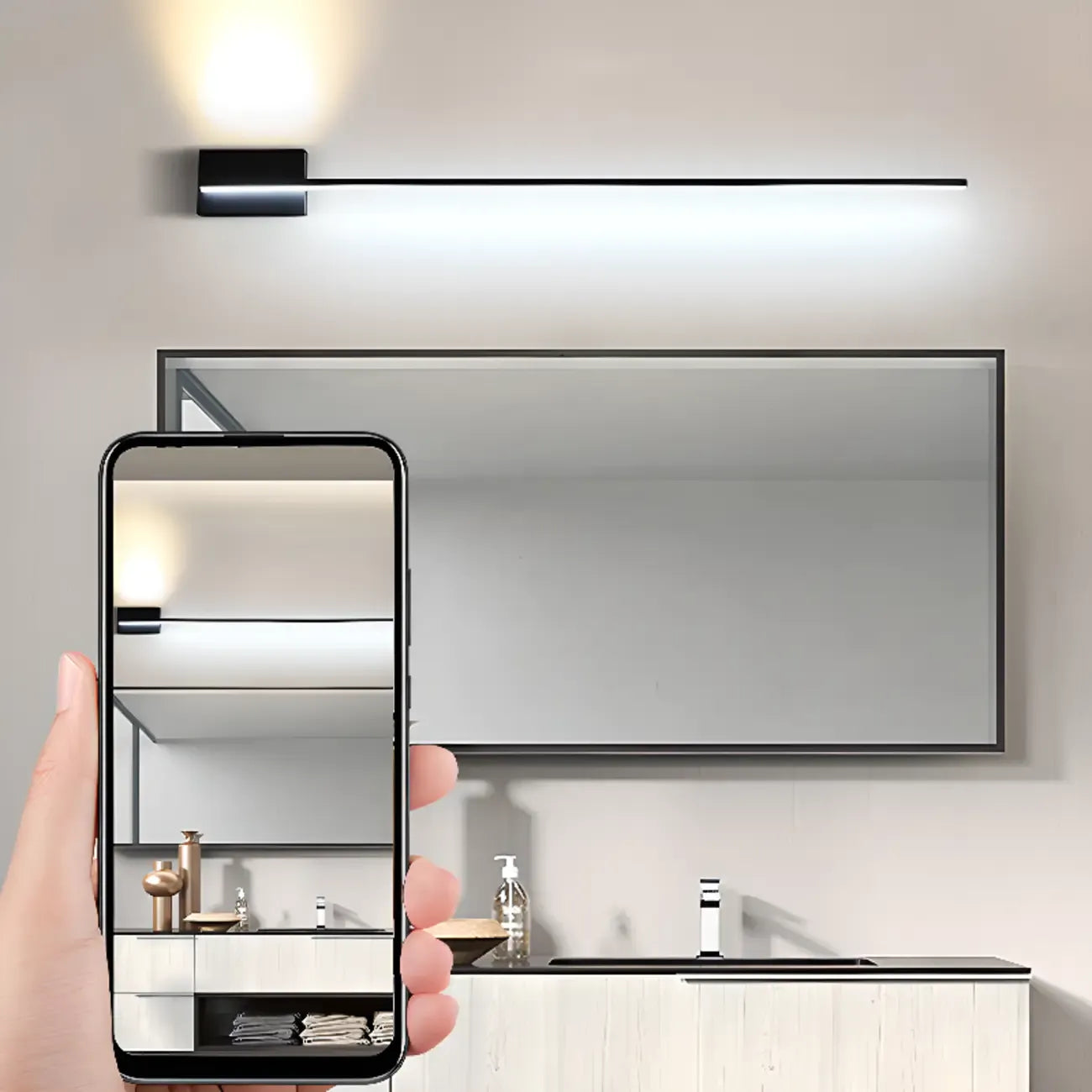 Applique murale LED moderne pour salle de bain avec barre mince