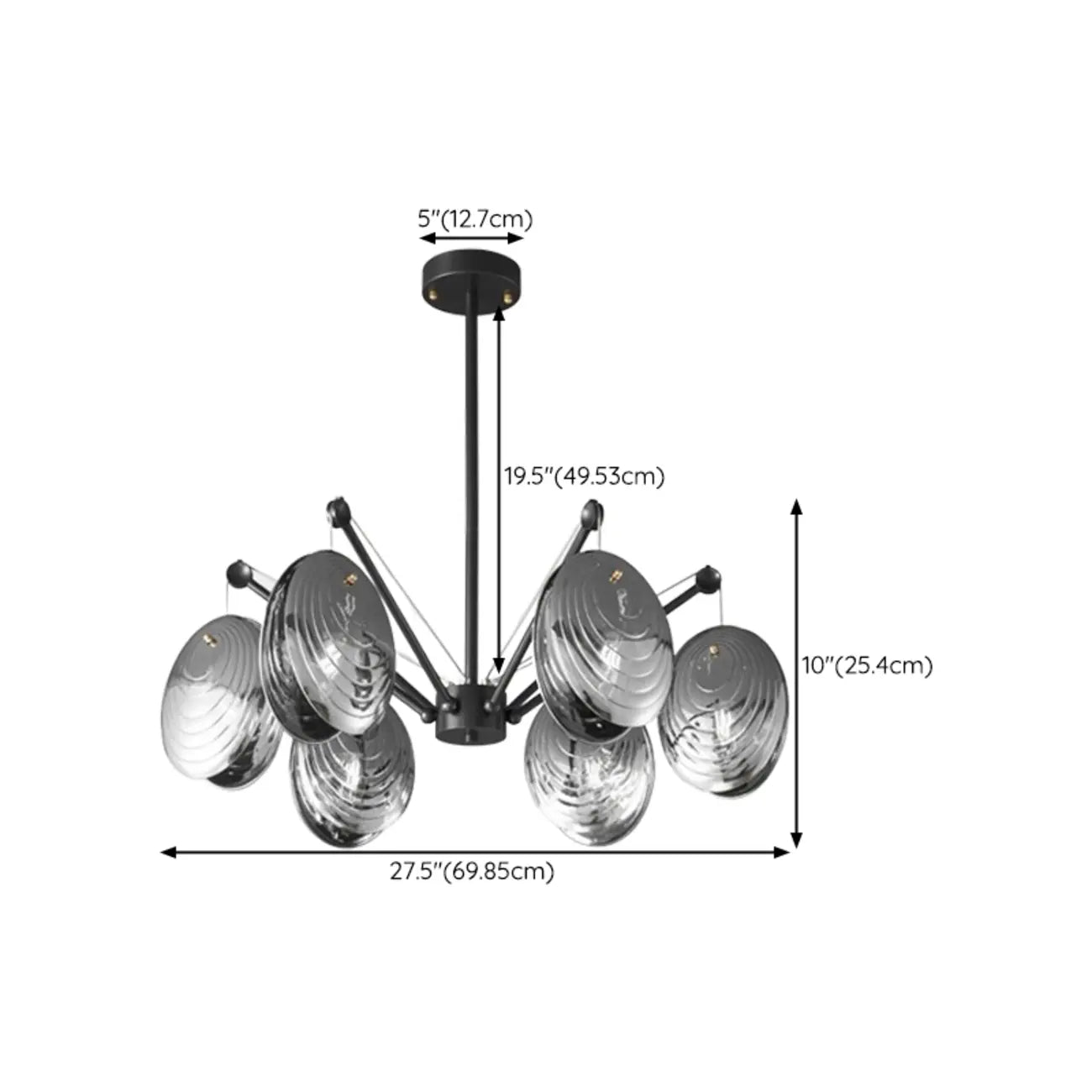 Lustres modernes réglables en métal gris argenté et métal gris