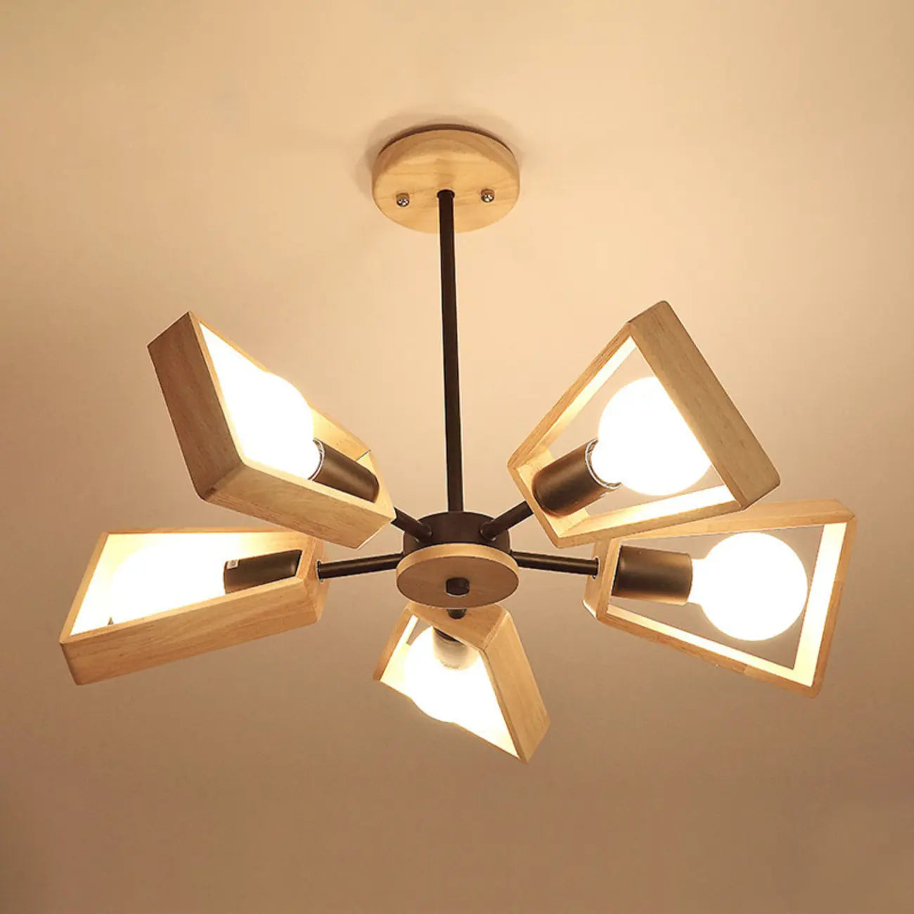 Lustre moderne en bois avec LED pour la décoration du salon