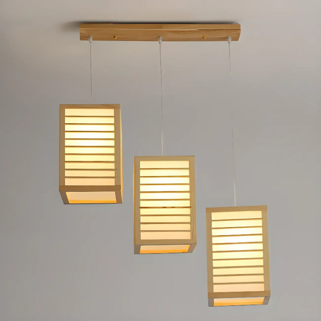 Suspension rectangulaire à 3 lumières en bois naturel