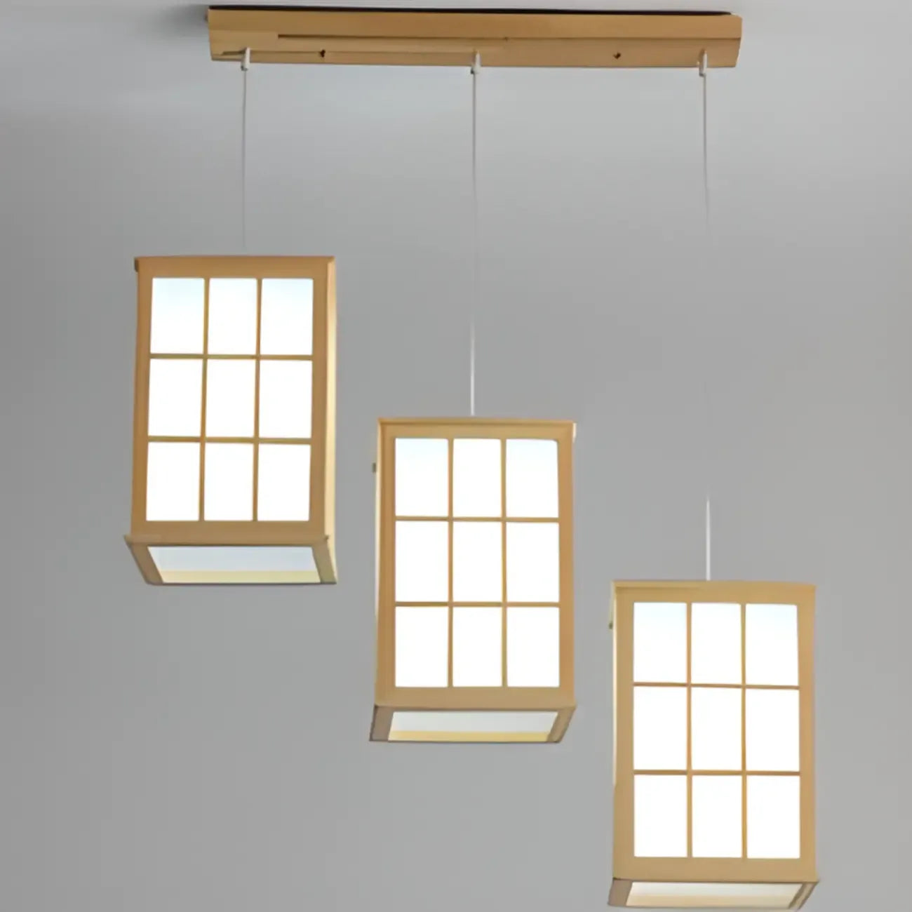 Suspension rectangulaire à 3 lumières en bois naturel