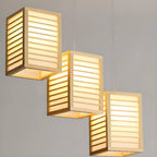 Suspension rectangulaire à 3 lumières en bois naturel