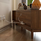 Meuble TV en bois massif marron de 63 pouces avec 4 tiroirs pour salon