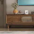 Meuble TV en bois massif marron de 63 pouces avec 4 tiroirs pour salon