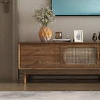 Meuble TV en bois massif marron de 63 pouces avec 4 tiroirs pour salon