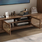 Meuble TV en bois massif marron de 63 pouces avec 4 tiroirs pour salon