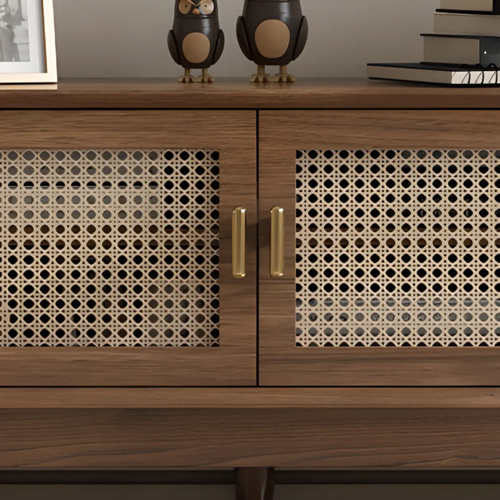 Meuble TV en bois massif marron de 63 pouces avec 4 tiroirs pour salon