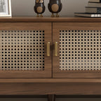 Meuble TV en bois massif marron de 63 pouces avec 4 tiroirs pour salon