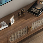 Meuble TV en bois massif marron de 63 pouces avec 4 tiroirs pour salon