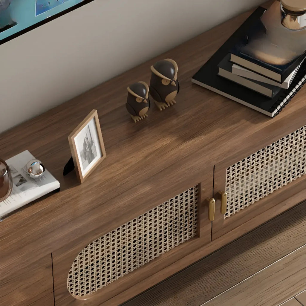 Meuble TV en bois massif marron de 63 pouces avec 4 tiroirs pour salon