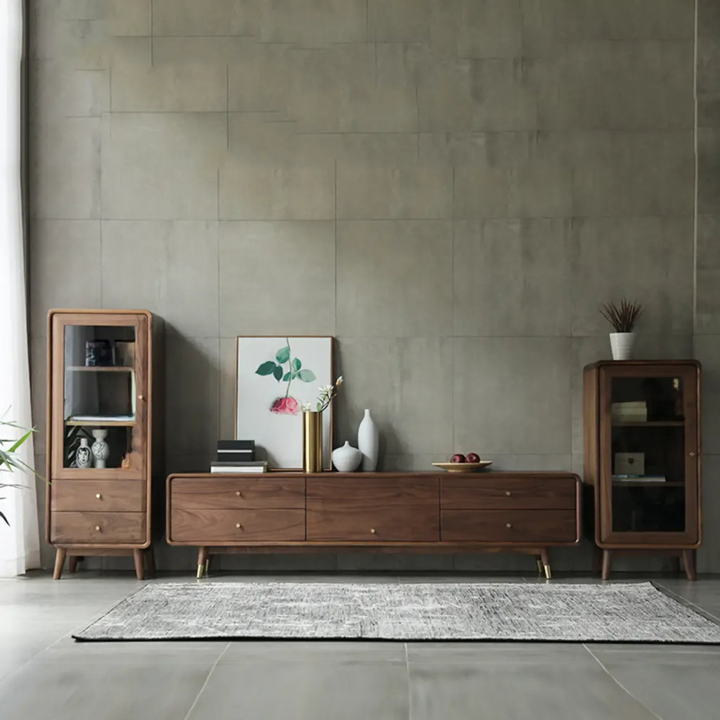 Meuble d'appoint marron à 2 tiroirs de style milieu du siècle avec porte à gaz