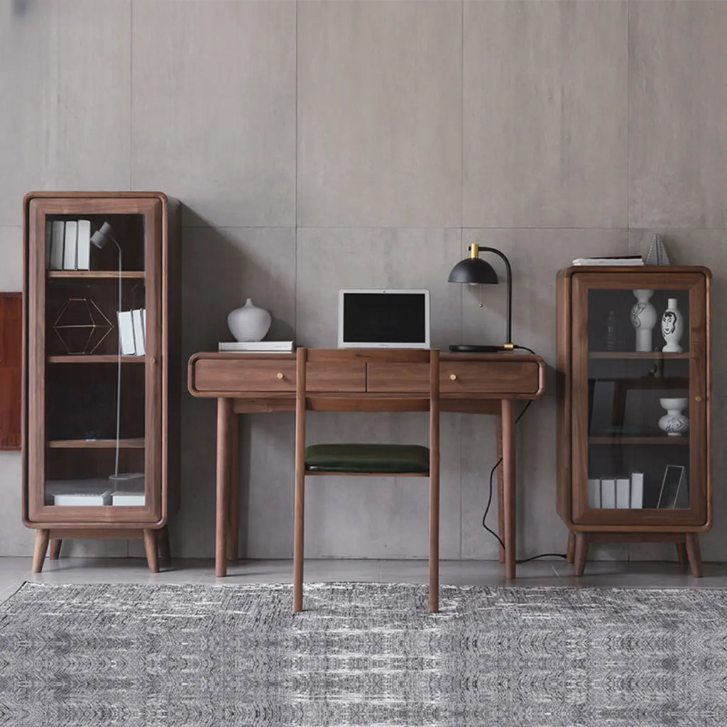 Meuble d'appoint marron à 2 tiroirs de style milieu du siècle avec porte à gaz