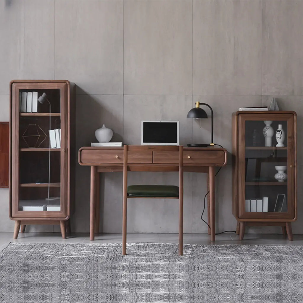 Meuble d'appoint marron à 2 tiroirs de style milieu du siècle avec porte à gaz