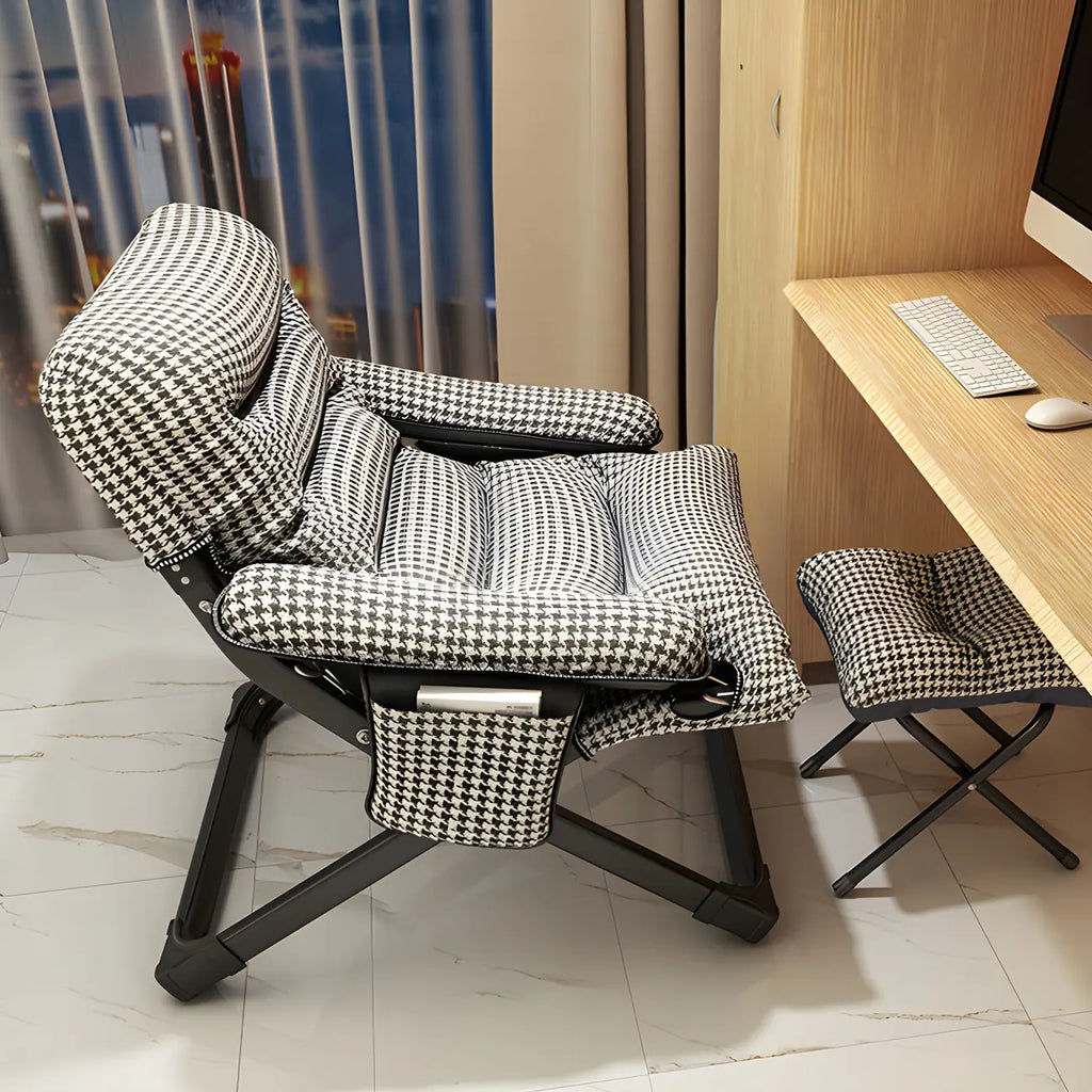Fauteuil inclinable à bascule moderne en tissu pied-de-poule avec rangement