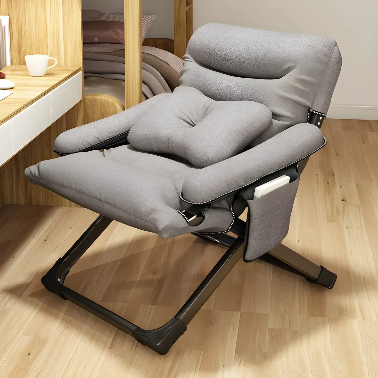 Fauteuil inclinable à bascule moderne en tissu pied-de-poule avec rangement